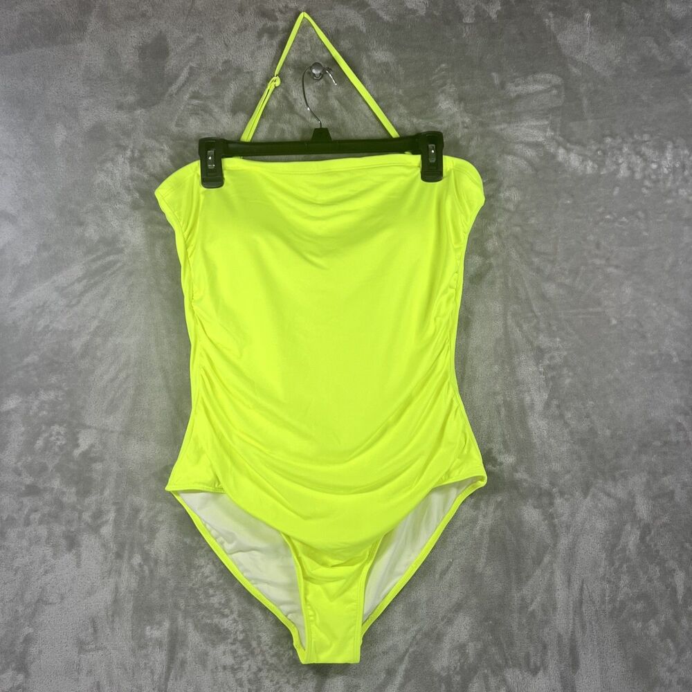 Holipick Neon Yellow One Piece Swimsuit Womens Plus Size Ruched Tummy Control NW